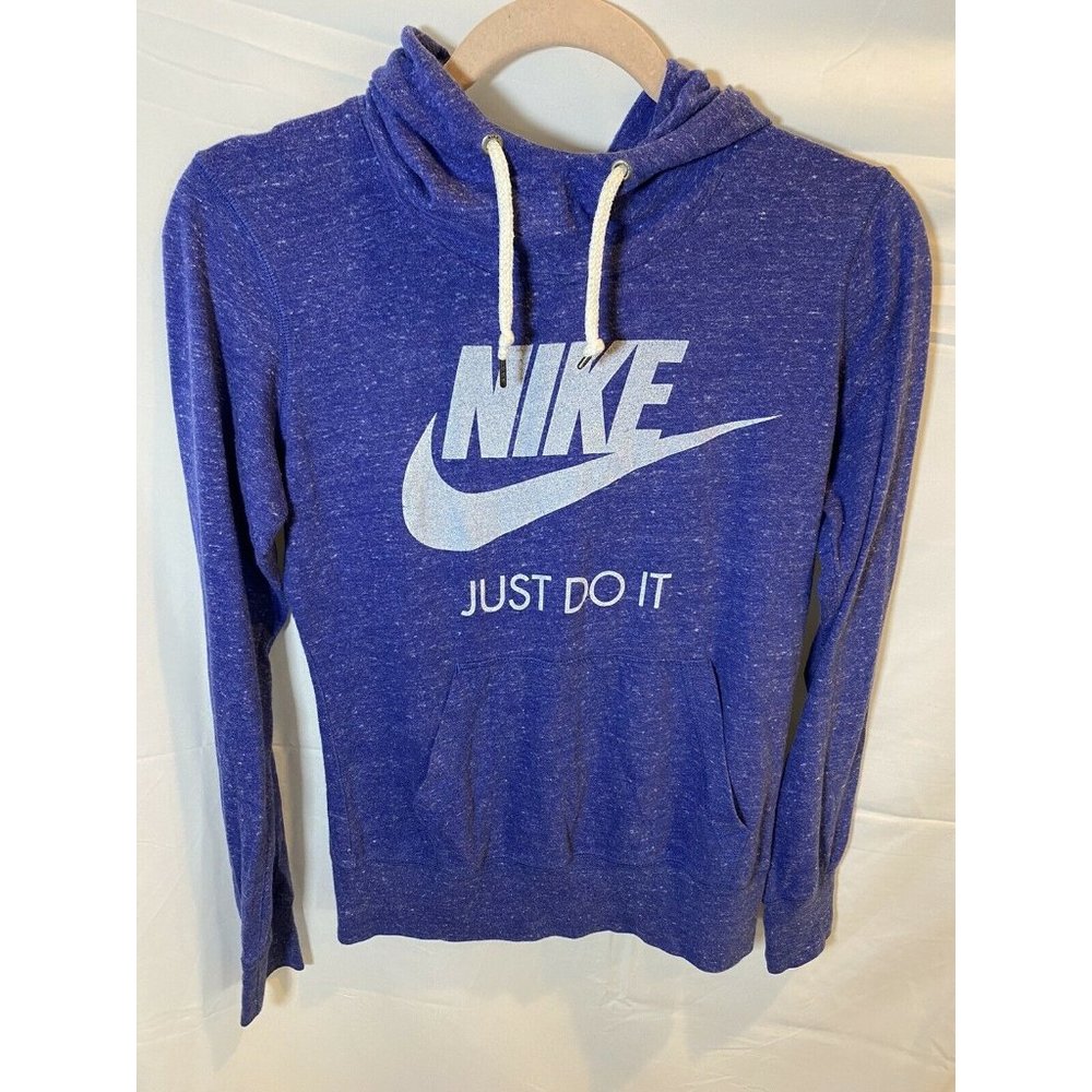 Nike Sweater Womens Small Blue White Swoosh Sweatshirt Hooded Hoodie Ladies.